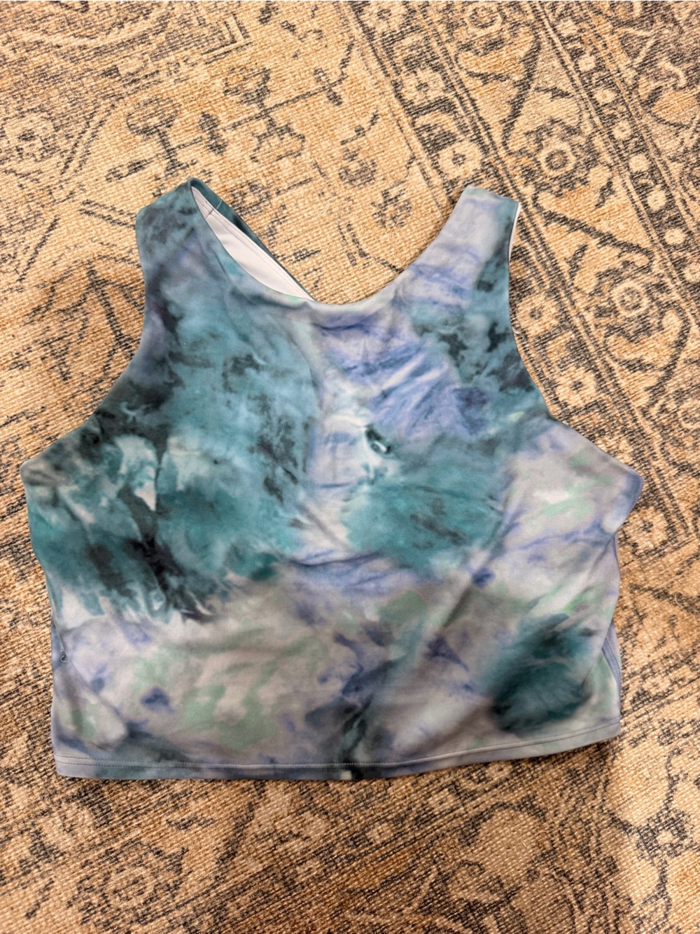 Athleta Conscious Crop Sports bra tank in blue green tie dye